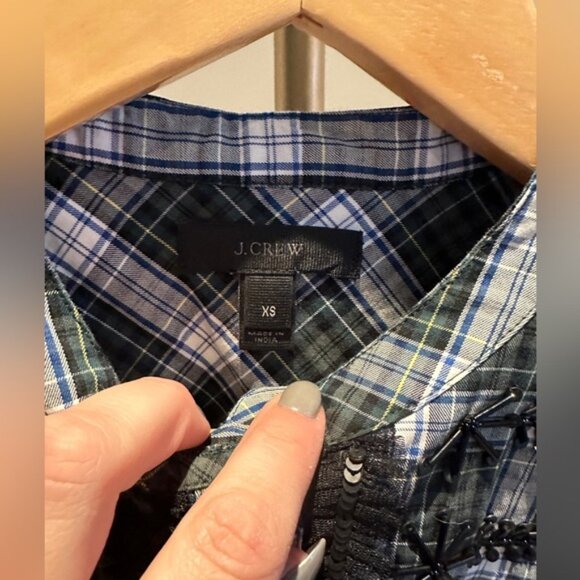 J. Crew Plaid Embellished Shirt XS Long Sleeve Button Down - Picture 5 of 5